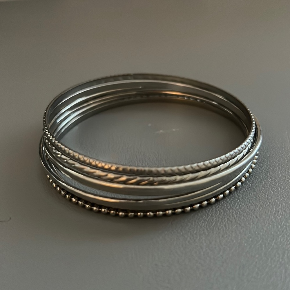 Set of Seven Silver Bangle Bracelets